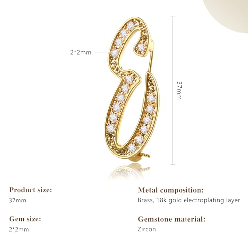 Image of Cicy Bell A-Z Initial 26 Letter Brooch Pins 18k Gold Plated Cubic Zirconia Breastpin Name Personalized Gifts for Women Men
