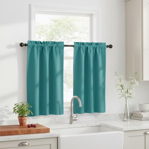 NICETOWN Short Blackout Curtains for Bedroom - Thermal Insulated & Light Blocking Window Curtains for Living Room Bedroom, Rod Pocket 2 Drape Panels,