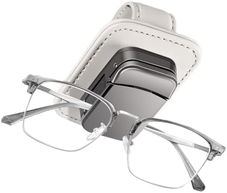 Tixxiu Leder Brillenhalter für Auto für Sonnenblende, Klemme aus Zinklegierung, schwammgepolstert, universell kompatibel, 2 Stück Weiß