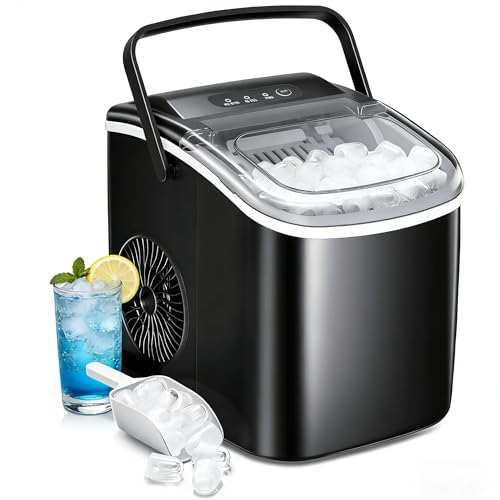 Image of Kndko Countertop Ice Maker, 26.51lbs /24H, Makes 9 Bullet Ice Cubes in 6 Mins, with Self-Cleaning Portable Ice Machine for Home Kitchen Bar Camping, Black
