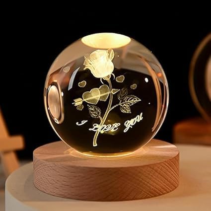 Crystal Ball Night Light, Room Decoration LED Night Light with Colorful Wooden Base 8 CM, as a Birthday Gift for Boys and Girls (Rose)-image-17