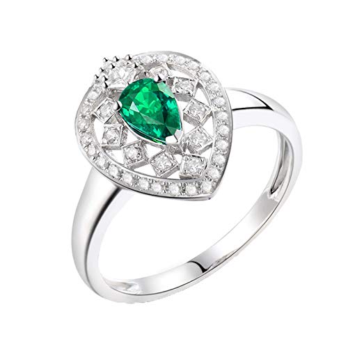 Banemi Anillos Boda Oro 18K, Anillo para Mujer 0.4ct Esmeralda Diamante Joyería Anillos Regalos de Cumpleaños Talla 12