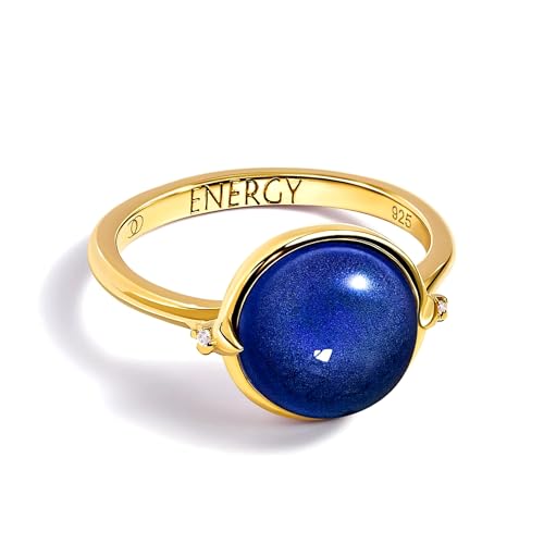 Moon Magic Mood Ring for Women | Round Cut Color Changing Mood Ring | Real 925 Sterling Silver | 18kt Yellow Gold | Genuine Gemstone Jewelry