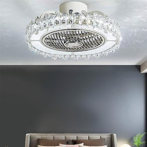 Ventilador de techo de cristal de lujo con luces, regulable, aplicación de control remoto, moderno, invisible, silencioso, LED, lámpara de techo para sala de estar, dormitorio, 50 pulgadas
