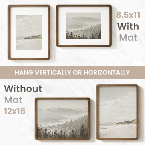 Image of 12x16 Picture Frame, USA-Sourced Natural Walnut Wood Photo Collage Frame with HD Tempered Glass, 12 x 16 Wooden Frame Matted to 8.5x11, Vertical & Horizontal Wall Hanging Display