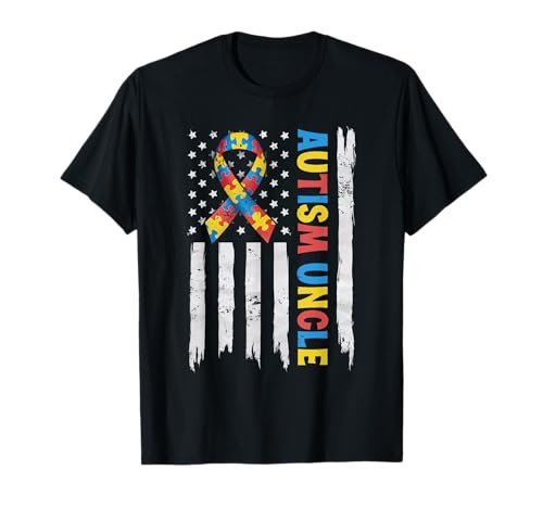 Retro Vintage American Flag Autism Uncle Awareness Autistic T-Shirt