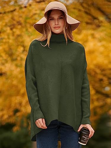 Image of ANRABESS Womens Casual Fall Sweater Turtleneck High Neck Batwing Sleeve Oversized Sweater Dress
