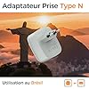 TESSAN Adaptateur Prise Brésil, 3 en 1 Adaptateur Brésil France avec USB C et USB A, Prise Type N 2500W