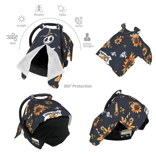 Halloween Pattern in Black Skulls Baby Car Seat Canopy and Nursing Cover for Breastfeeding Multi-Use Cover Lightweight Infant Stretchy Carrier Cover for Newborn Girls Boys