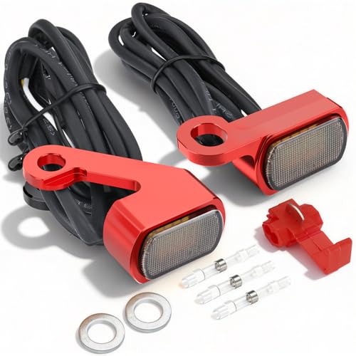 Image of MoKitDora LED Turn Signals Front Mini Blinkers Running Light for 2009-2017 Harley Touring Street Road Electra Glide King 2015-2024 Softail Breakout Deluxe Fat Boy Street Bob, Red Housing