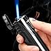 Windproof Butane Lighter, Double Blue Flame, Transparent Air Window, Adjustable Flame, Cigar Drill, Suitable for Candles, Cigars, and Camping(Black)