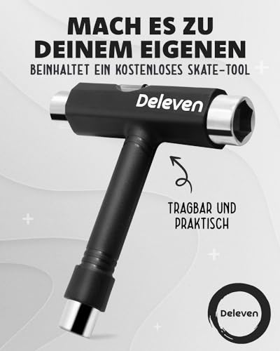Deleven Skateboard mit LED Rollen, Skate Tool und ABEC 7 Lager - Kinder Erwachsene Anfänger - 56 cm