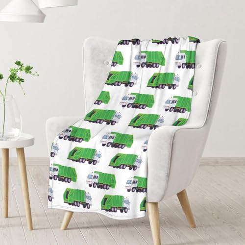 Mercuryelf Garbage Truck Blanket Gift - 60x80 Inches Modern Throw Blankets for Boys - White Soft, Fuzzy & Warm Throws for Bed, Couch