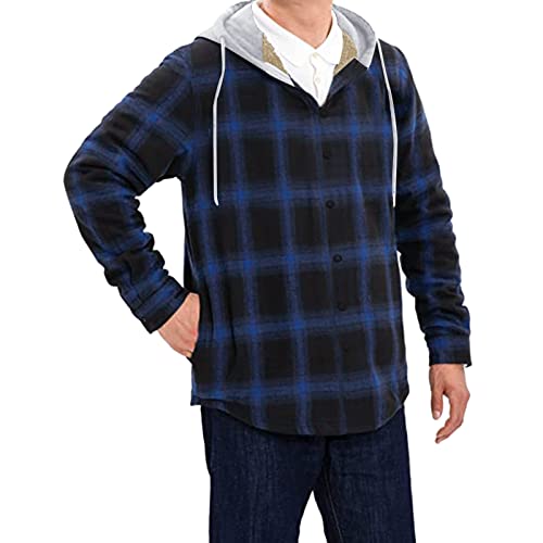 Manteau épais homme bleu à carreaux veste à capuche idéale pour les balades d'automne et hiver