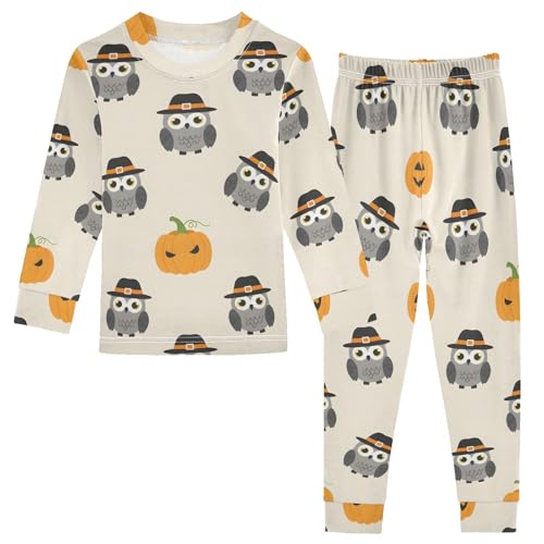 Pajama Sets Long Sleeve Halloween Owls with Pumpkin Soft Comfy Sleepwear 2 Piece PJS 3-8T