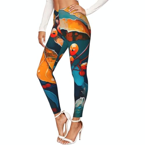 Lhjognezy Fall Leaves Oil Painted. Nature Autumn Foliage Women's High Waisted Leggings Soft Stretchy Workout Yoga Pants 4X-Large