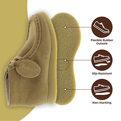 FOOTMATES Wally Lace-Up Wallabee Leather Moccasin Chukka Kids Hiking Boots with Wide Toe Box and Custom-Fit Insoles, Non-Marking Outsoles - For Toddlers and Little Kids, Ages 1-83
