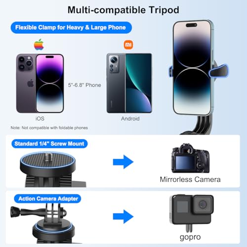 Image of Mobilife Magnetic Selfie Stick Tripod 64 inch Long Tripod Stand for Magsafe iPhone 360 Degree Rotation Versatile Mobile Holder with Bluetooth Remote for Camera Gopro Vlogging Live Streaming Travel
