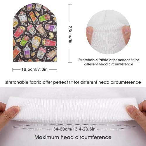 Cute Cartoon Bubble Tea Pattern Kids Beanie Hat for for Girls Boys Children Cap Winter Knitted Chemo Cancer Headwear Accessories Gifts Decoration Black2