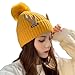 Bonnet en tricot pour femme avec motif de renne et tête de mort kawaii avec pompon mignon pour l'hiver - Accessoire chaud pour l'extérieur, jaune, Taille unique