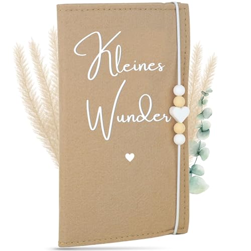MAHEWA Mutter-Kind-Pass-Hülle Österreich aus Filz-Stoff | Mutterpass-Organizer Mutterpass-Tasche Schutzhülle (Mutterkindpass Kleines Wunder Beige)