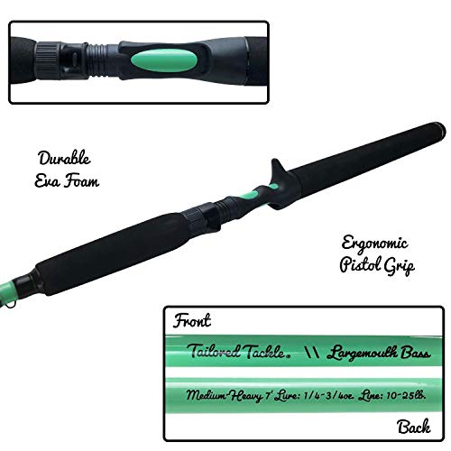 Tailored Tackle Bass Fishing Baitcasting Combo 7 Ft 2 -Piece | Casting Rods Power: Med. Heavy Fast Action | 7 BB Baitcast Reels Gear Ratio - 6.3:1 | Baitcaster Pole (Right Handed Baitcaster) - Thumbnail 5