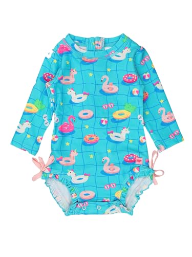 RuffleButts Baby Girls UPF 50+ Floral Long Sleeve One Piece