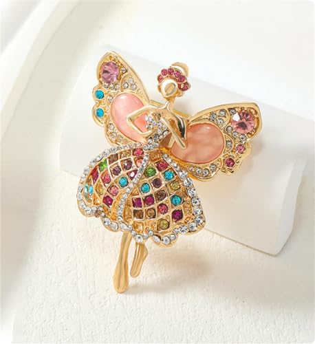 Image of Rhinestone Angel Ballerina Brooch Pin for Women Girls Fashion Crystal Gold Tone Cute Fairy Butterfly Ballet Dancer Brooches Lapel Pins Dainty Dress Accessories Birthday Christmas Jewelry Gift