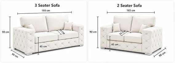 Sofahub Milton 2 Seater Sofa Silver Plush Velvet Couch Button Tufted Design