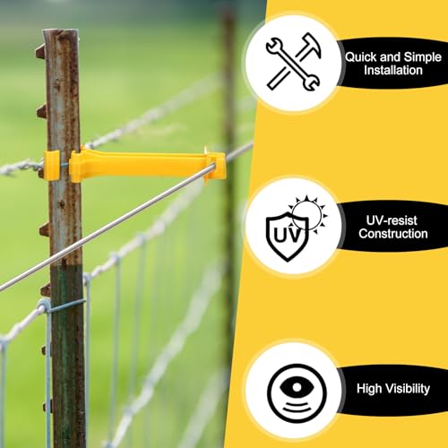 Image of Pangda 100 Pcs 5 inch Snap Type Insulator Electric Fence T Post Insulators Extended Snug Fitting T Post Electric Fence Wire Clips for Agricultural and Ranchers (Yellow)