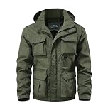 Men's tactical hooded jacket, multi-pocket waterproof outdoor hiking jacket, windproof military-style field coat, lightweight breathable zip-up jacket, autumn winter outdoor sports jacket