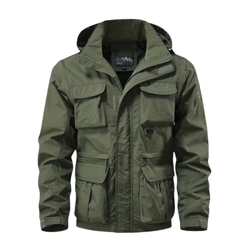 Men’s tactical hooded jacket, multi-pocket waterproof outdoor hiking jacket, windproof military-style field coat, lightweight breathable zip-up jacket, autumn winter outdoor sports jacket