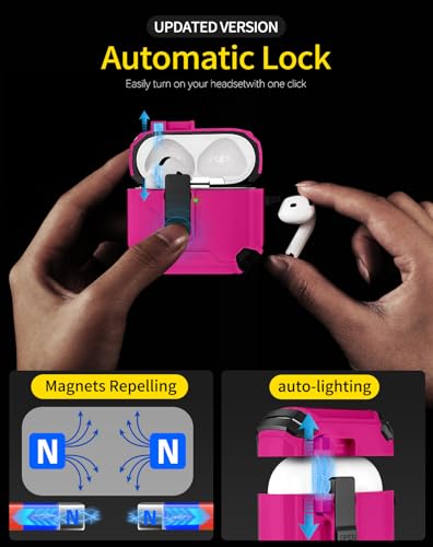 Image of Pohgelan Compatible with AirPods 4 Case (Rose red) | Magnetic Automatic Lock with Phone Stand & Cleaning Kit,Compatible with Magsafe