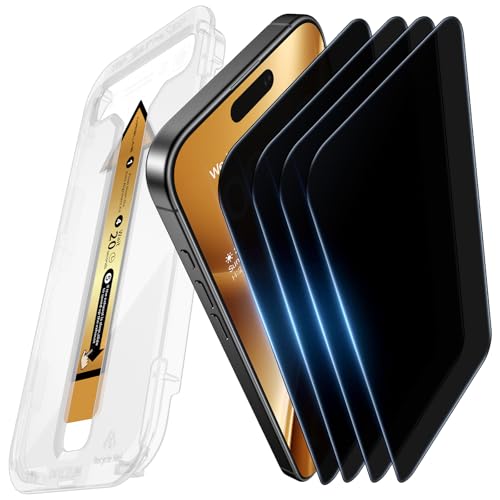 MRGLAS 4-Pack TOP 9H+ Glass for iPhone 16 Pro Max Privacy Screen Protector [Auto Alignment Kit] [10X Military Protection, 100% Anti Spy] UNBREAK Tempered Glass 6.9 inch Longest Durable Case-Friendly