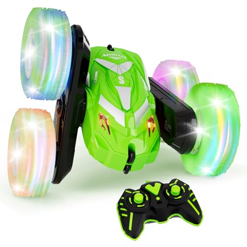 Image of Amicool Remote Control Car for Boys 6-12 with Flashing Light, 6 7 8 9 Years Old Boy Toys, RC Cars Stunt 4WD 2.4Ghz Double Sided 360 Flip, Boy Gift Idea for Kids Birthday Christmas, Green