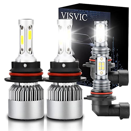 VISVIC Fit for DODGE RAM 1500 2500 3500 (2003-2005) LED Headlight Bulbs 9007 HB5 High Low Beam + 9006 HB4 Fog LIght Bulbs 2-Headlamps 6500K Pure White Fast Installation, Pack of 4
