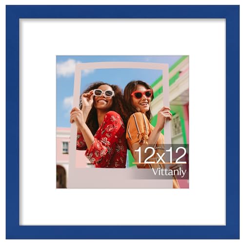 Vittanly 12x12 Picture Frame, Premium Material with Shatter Resistant Plexiglass, Display Pictures 8x8 with Mat or 12x12 without Mat, Square Frame for Wall Mounting, Home Decor, Royal Blue, 1 Pack