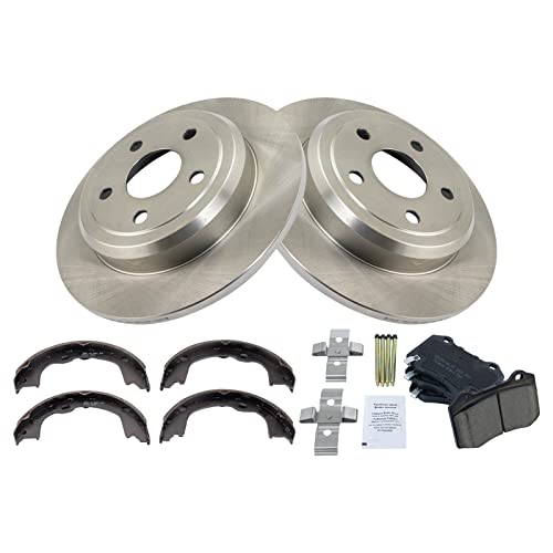 Image of TRQ Rear Brake Pad and Rotor Set Ceramic Solid Rotors Parking Shoe Compatible with 2018-2019 Dodge Durango 2012-2019 Jeep Grand Cherokee