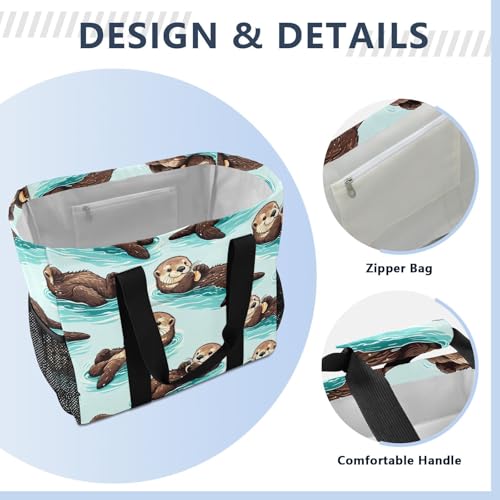 Cute Sea Otters Large Beach Bag Waterproof Beach Tote Bags for Women Travel Gym Pool4