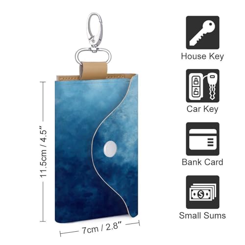 Abstract Blue Background Key Holder Bag PU Leather ID Card Holder Keychains Case Cover for Men Women2