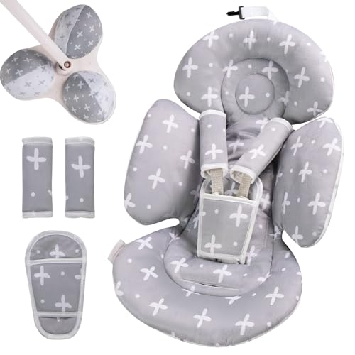 Infant Insert Compatible with 4moms Mamaroo Swing and Infant Carseat, Including 3 Replacement Balls, Reversible Newborn Insert for Baby Swing, Stroller, Bouncer, Soft Fabric - Gray