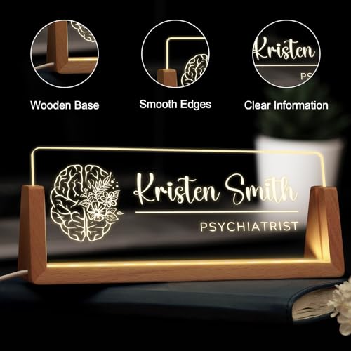 Image of Custom Name Plate for Desk, Personalized Light Up Acrylic Desk Name Plate, Personalized Office Gifts for Boss Coworkers, Teacher Employee Appreciation GIfts, Office Decor for Women Men