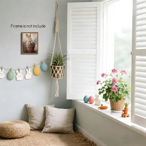 Image of AKWISH Vintage Easter Wall Art Poster, Cute Rabbit in Flower Pot Picture Prints, Cottage Farmhouse Bunny Canvas Artwork, Holiday Wall Decor for Kids Room Girls Bedroom Living Room 8x10 inch Unframed