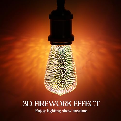 Porseme LED Light Bulb 3D Fireworks Decorative Glass ST19 Bulb, E26 Base, 4W, AC100-240V, Soft Warm Light, Romantic Decor for Home, Bedroom, Party - image 4