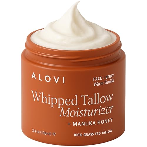ALOVI Whipped Tallow Moisturizer – 100% Grass-Fed Beef Tallow for Face & Body – Infused with Manuka Honey, Calendula & Almond Oil – Warm Vanilla Scent
