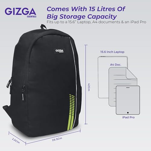 Image of Gizga Essentials 15L Laptop Backpack Fits Upto 16 inch Laptops for Men & Women| Padded Shoulder Straps, Multi-Compartments, Mesh Back, Bottle Holder, Premium Inner Lining| Travel Bag College Office
