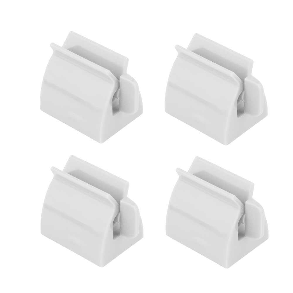 Reyin-Chhn White 4Pcs Rolling Tube Toothpaste Squeezer, Plastic Dispenser With Rubber Pad, Toothpaste Holder Stand For Bathroom Cosmetics Ketchup Paint