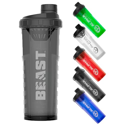 Alpha Designs Beast Beast Protein Shaker Bottle 1L - 1000ml Gym Bottle for Protein Shakes - Leakproof Screw Cap - Black