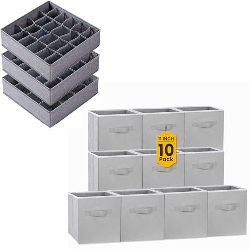 Organisateur de tiroir chaussettes et bacs cubes de rangement 11 pouces en tissu