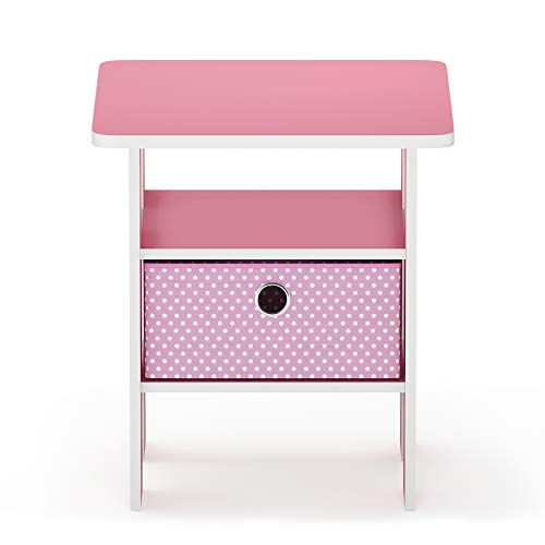 Image of Furinno Andrey End Table / Side Table / Night Stand / Bedside Table with Bin Drawer, Pink /Light Pink